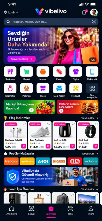 Vibelivo Vibelivo Alışveriş uygulama tasarımı